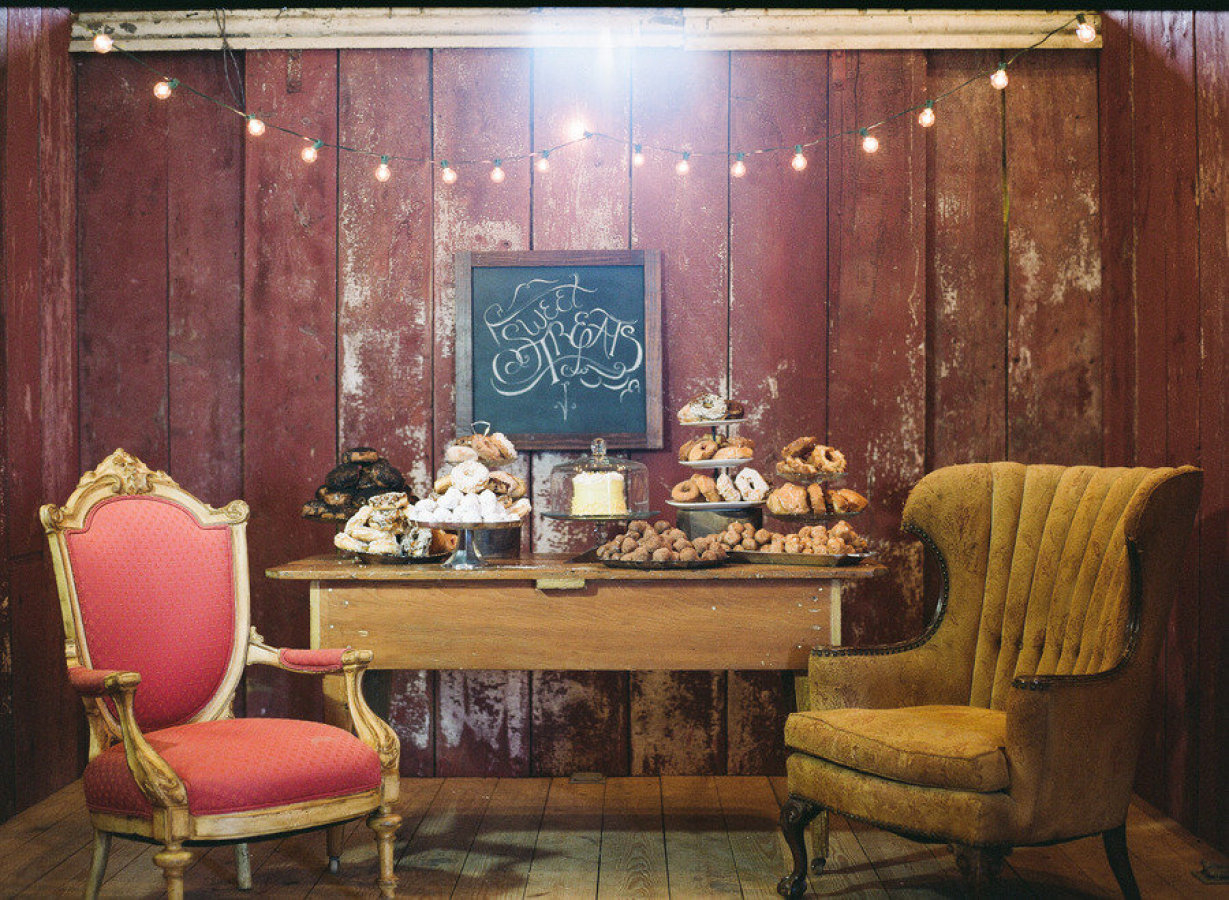rustic-dessert-table-vintage-string-lights The Century Barn