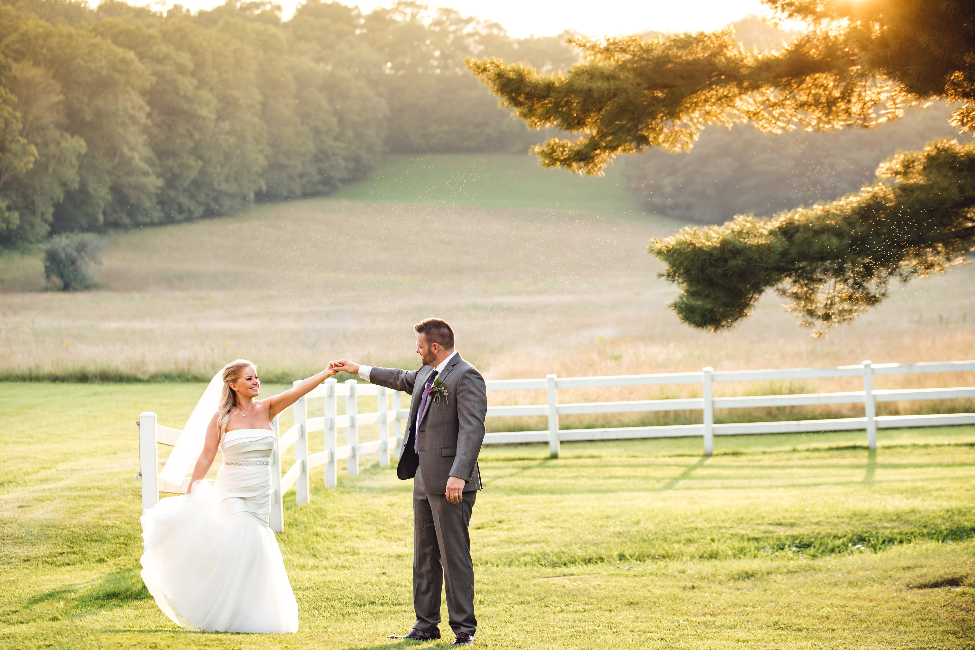 Bride and groom at Longhill field Longhill Farm Events