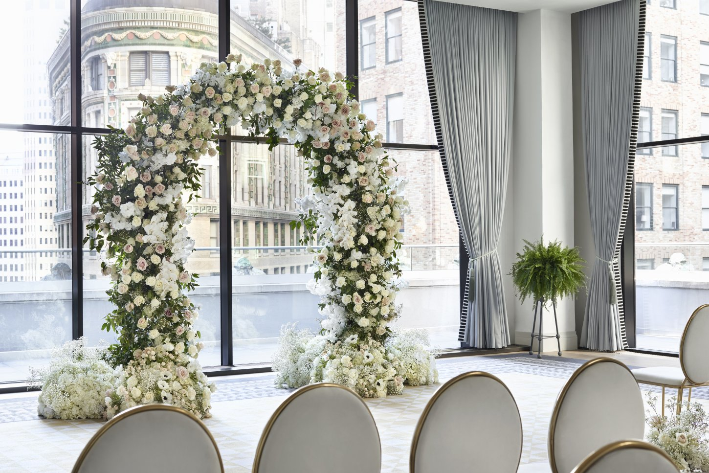 TWSH Gerdau Ballroom Wedding Daytime Arch The Wall Street Hotel