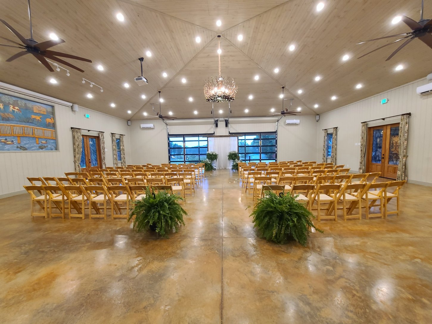 Ceremony inside Pavilion with SCF arch Sandy Creek Farms
